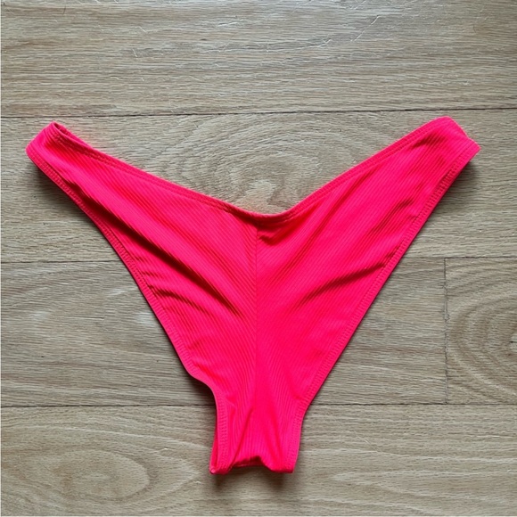 ASOS Neon Pink String Back Bikini Ribbed SET - Picture 5 of 6